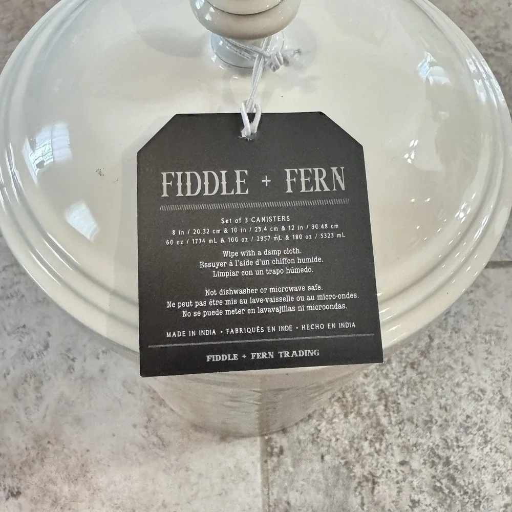 Fiddle & Fern Old Farm Nested‎ Enameled Kitchen Canister Set Tea/Sugar/Flour